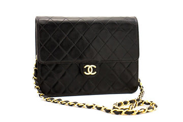 CHANEL Small Chain Shoulder Bag Clutch Black Quilted Flap Lambskin d22