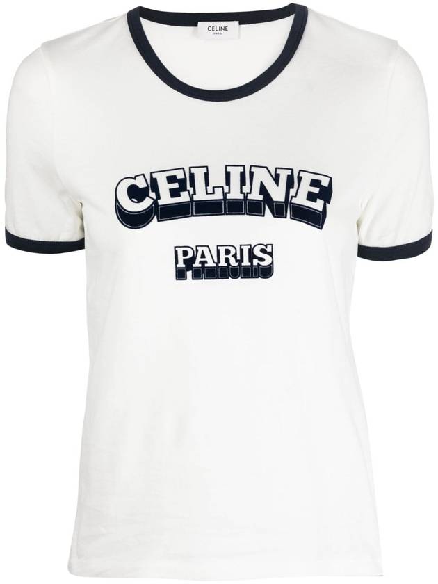 CELINE Paris 70s Logo Cotton Jersey Short Sleeve T shirt White