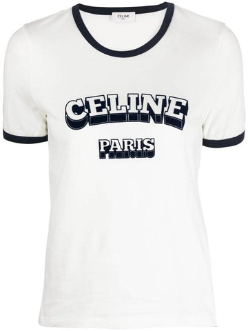 CELINE Paris 70s Logo Cotton Jersey Short Sleeve T shirt White