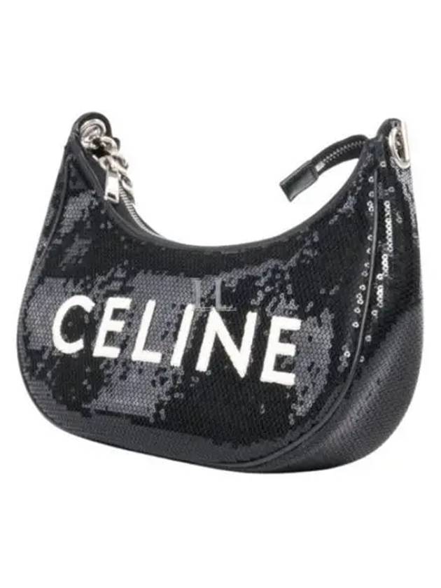 CELINE Ava Chain Medium Sequin Shoulder Bag Black