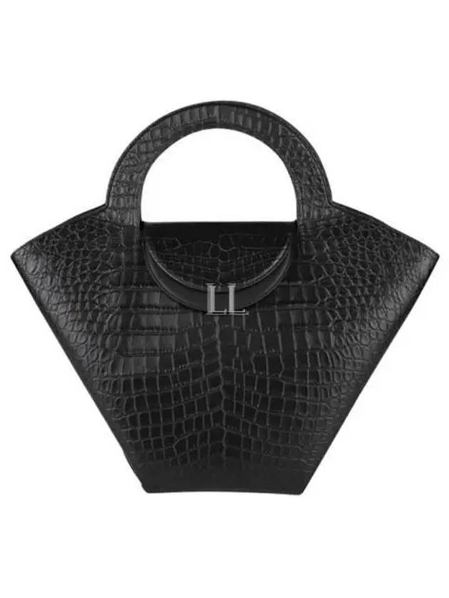 Bottega Veneta Crocodile Embossed Basket Tote Bag Black