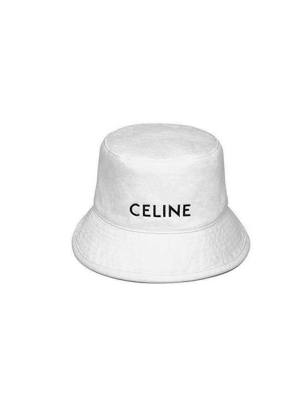CELINE Logo Gabardine Cotton Bucket Hat White
