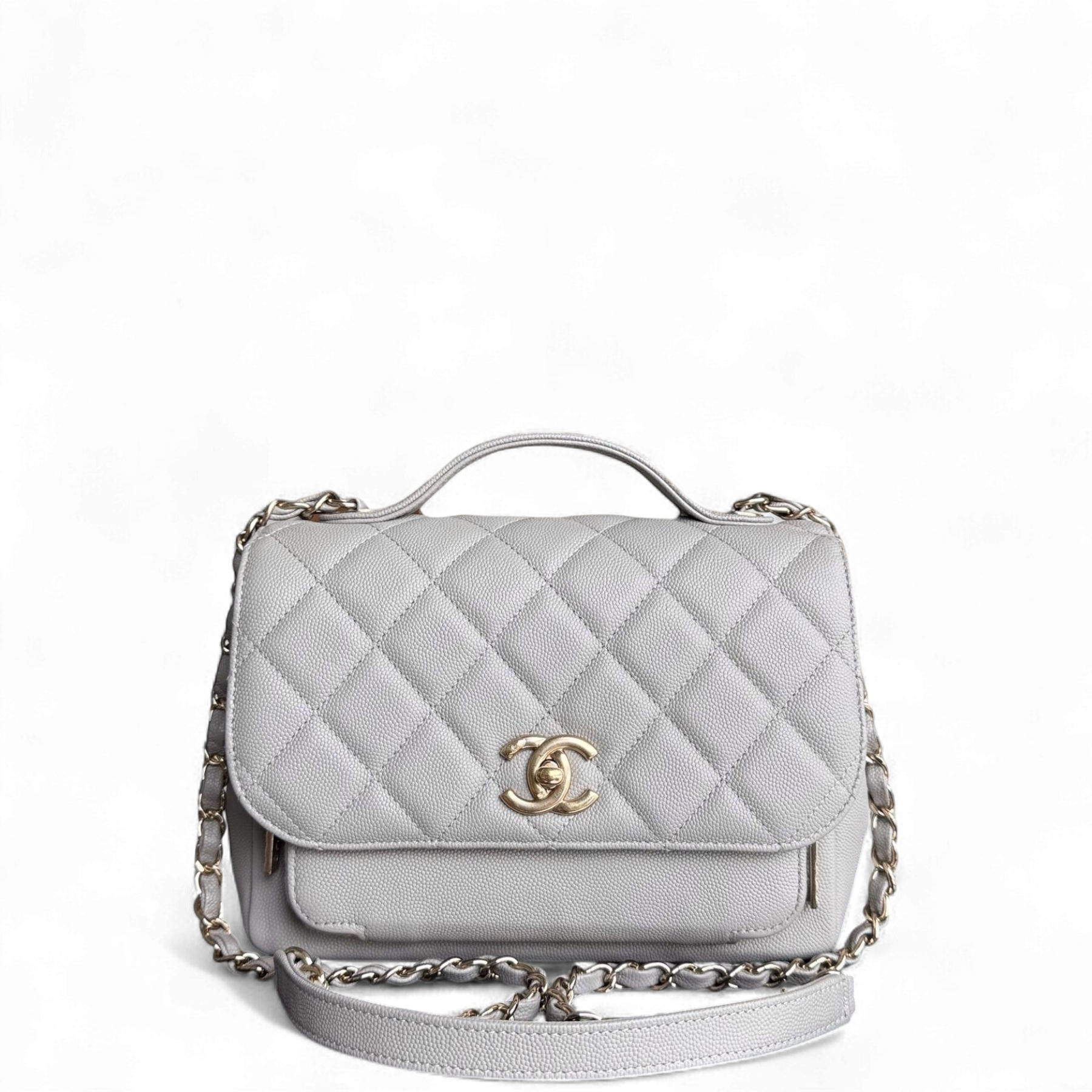 Chanel Business Affinity Medium - Caviar Quilted Grained Calfskin Grey Gray Gold Hardware Series 28