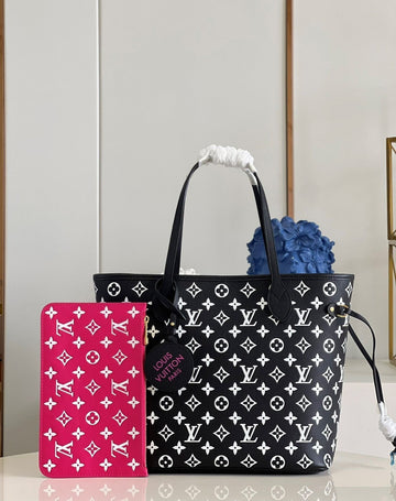Louis Vuitton Neverfull MM Monogram Empreinte Black / White For Women, Women’s Handbags, Tote Bags 31cm LV M46103