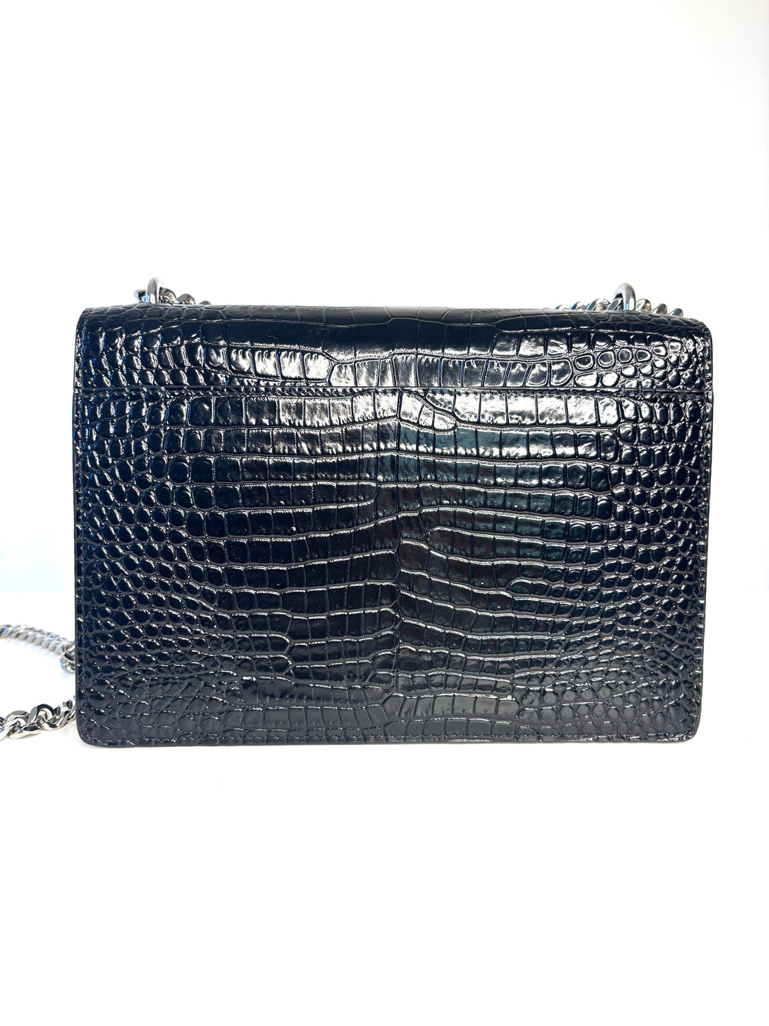 Saint Laurent Sunset Croc-Effect Black Medium Shoulder Bag - Preloved (Like New)