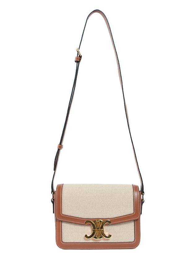 CELINE Teen Triomphe Textile Calfskin Shoulder Bag Natural Tan