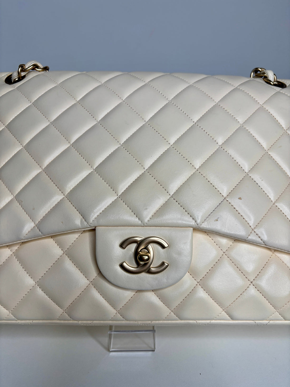 Chanel Classic Maxi Cream Calfskin Shoulder Flap Bag - Preloved
