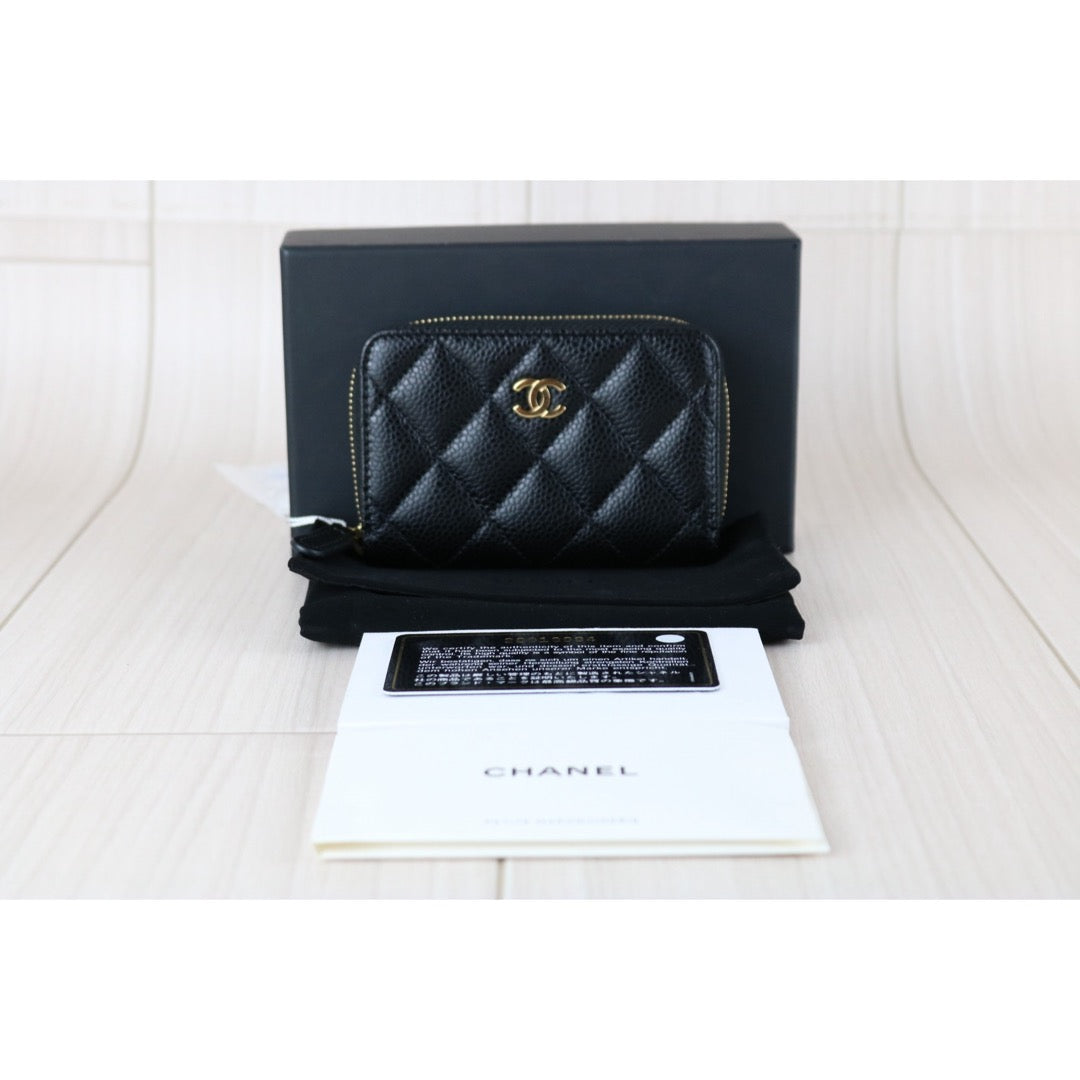 Excellent?Rank SA??CHANEL Caviar Skin Calf Leather Coin Purse Black Made In 2018~2019 Year?X25060311