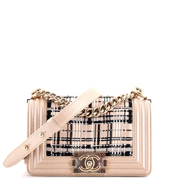 CHANEL Boy Flap Bag Woven Leather and Tweed Small