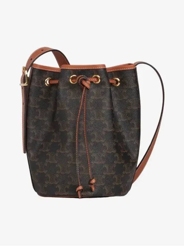CELINE Triomphe Drawstring Small Bucket Bag Tan