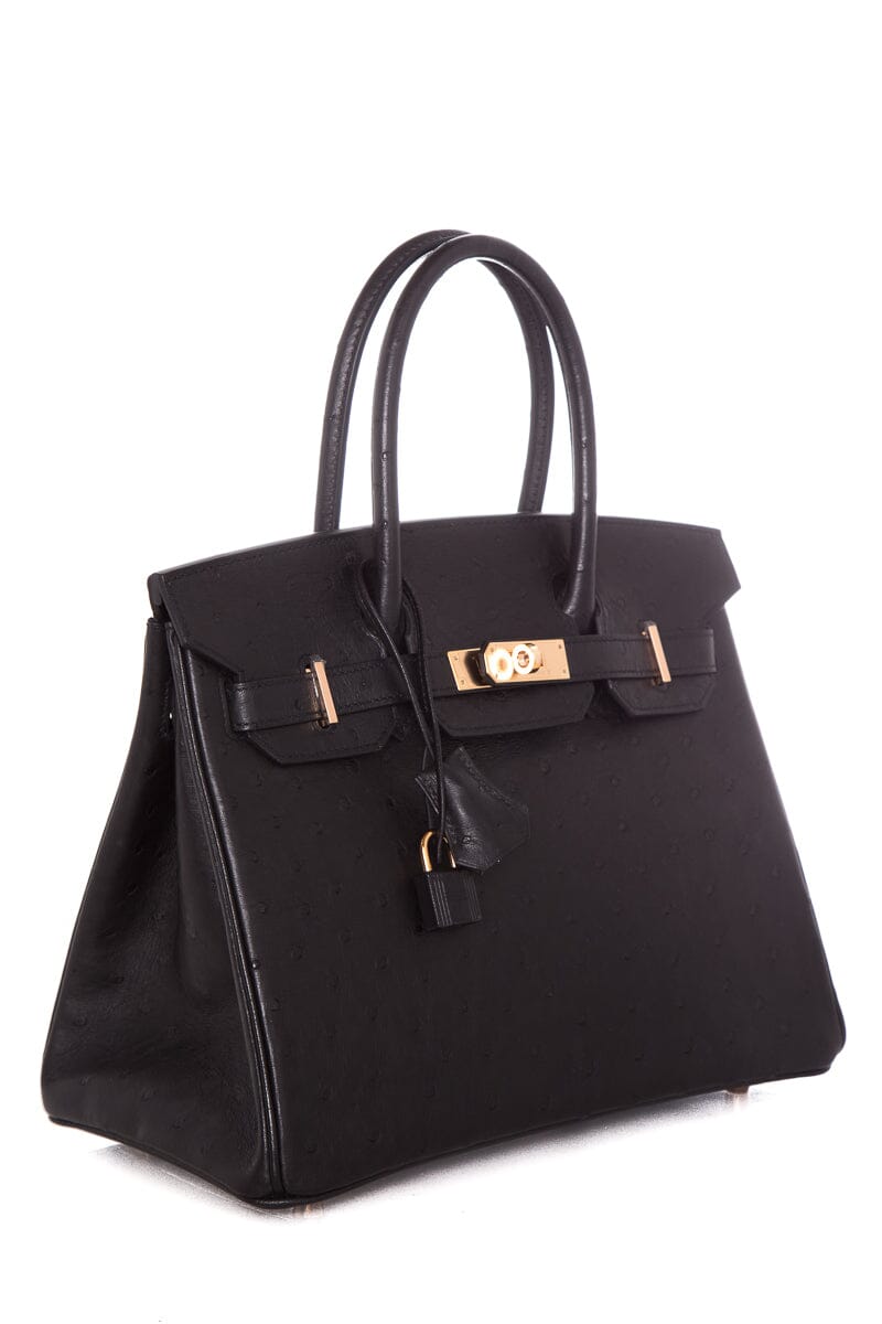 Hermès 2021 Black Ostrich Rose Gold HW Birkin 30cm