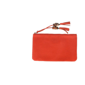 Gucci Bamboo Tassel Zipped Clutch Bag in Orange Leather