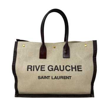Saint Laurent Rive Gauche Large Beige And Dark Brown Canvas Tote Bag