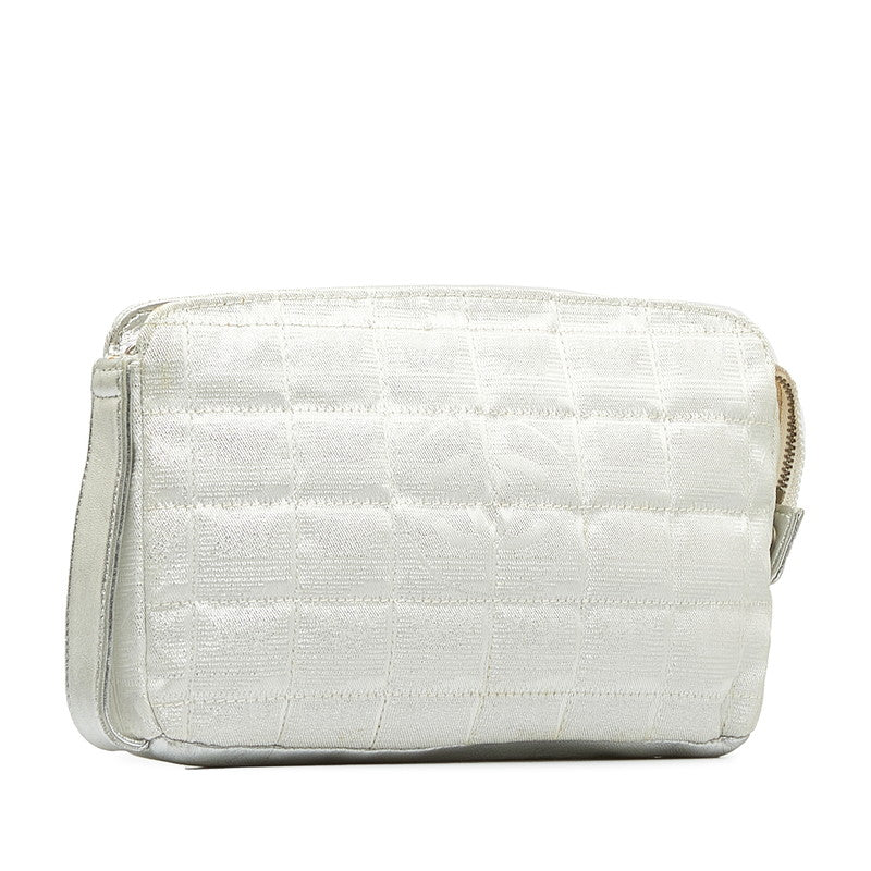 Chanel New Label Line Porch ilver White Nylon Leather  CHANEL