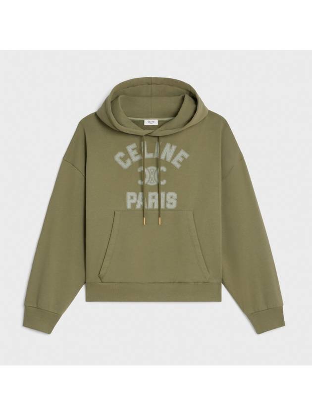 CELINE Logo Print Cotton Fleece Loose Hoodie KhakI