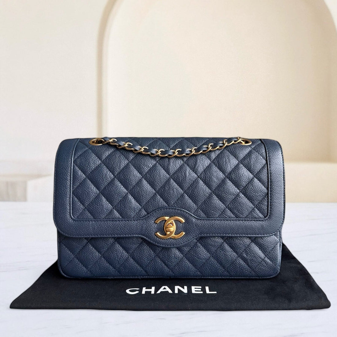 Chanel Seasonal Two-tone Flap - Caviar 27CM Quilted Grained Calfskin Blue Gold Hardware Series 21