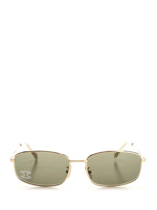 CELINE Triomphe Rhinestone Rectangular Sunglasses Gold Green