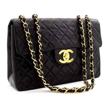 Top Quality Chanel Jumbo 13" Maxi 2.55 New Chain Shoulder Bag Black Lambskin