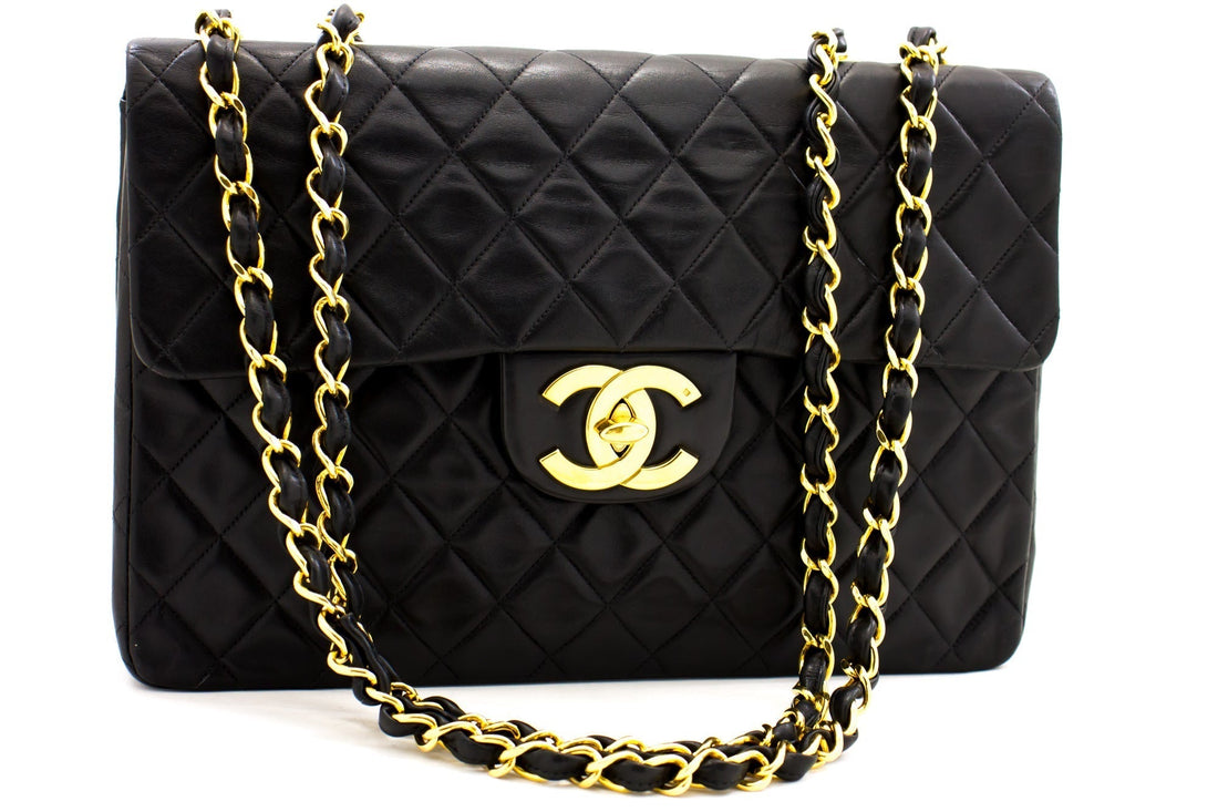 Top Quality Chanel Jumbo 13" Maxi 2.55 New Chain Shoulder Bag Black Lambskin