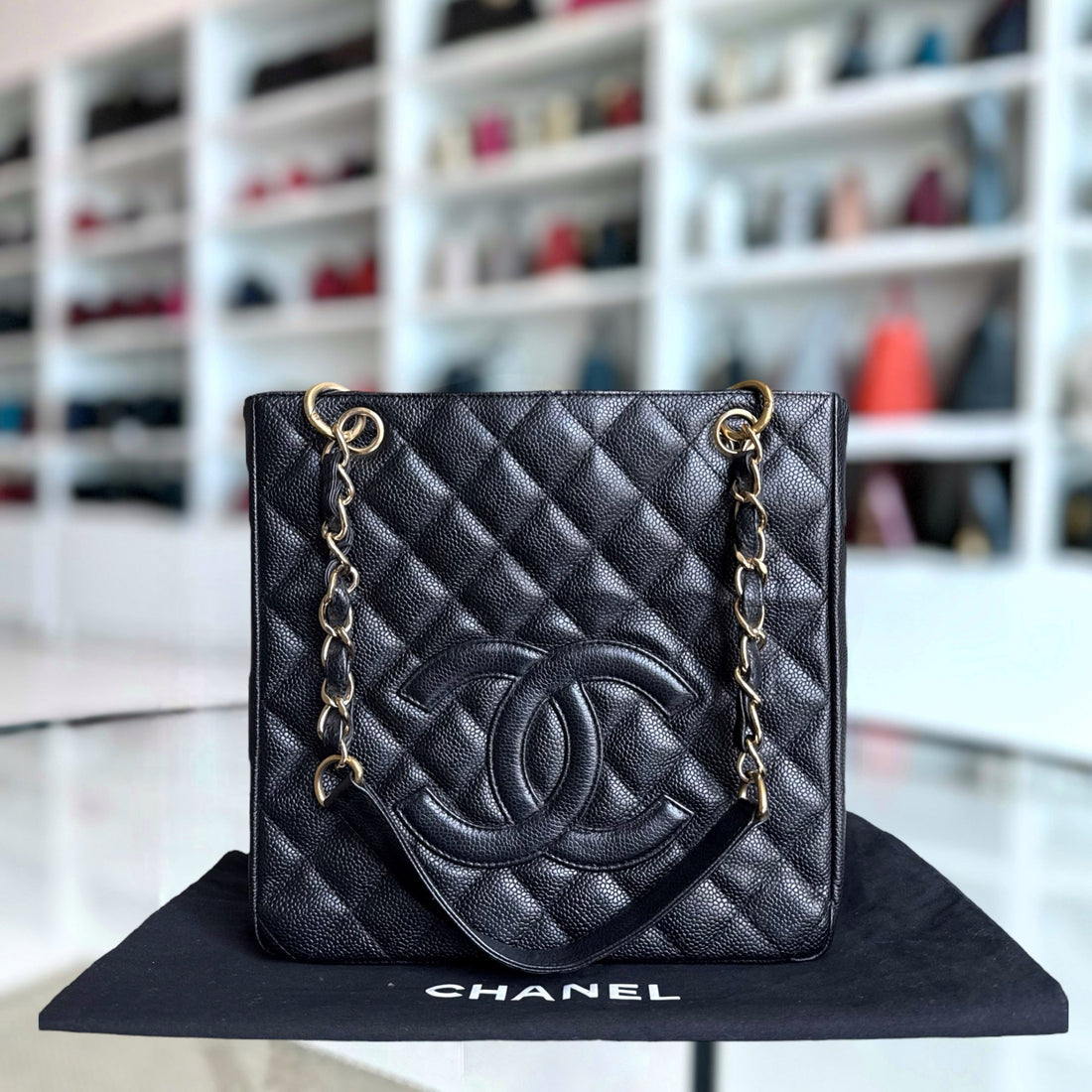 Chanel PST Petite Shopping Tote - Caviar Quilted Black Gold Hardware Series 8