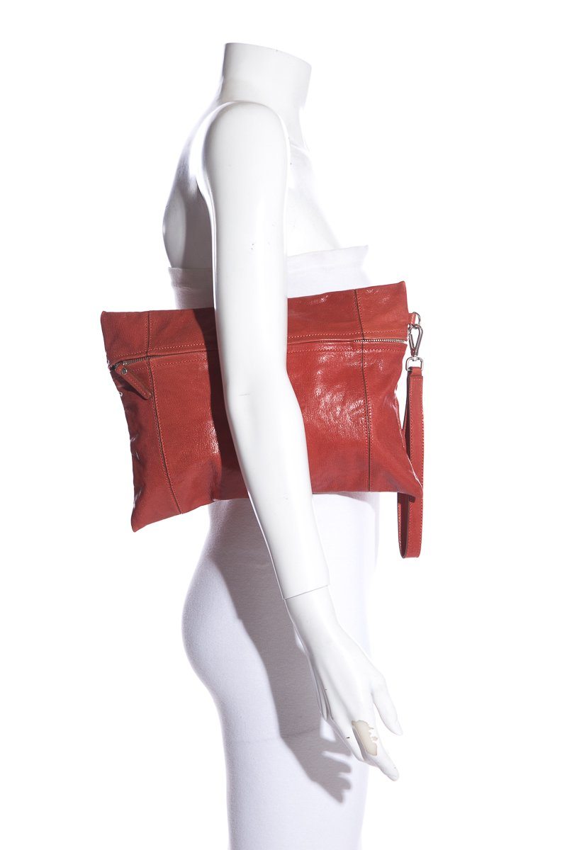 Brunello Cucinelli Brick Red Patent Leather Clutch