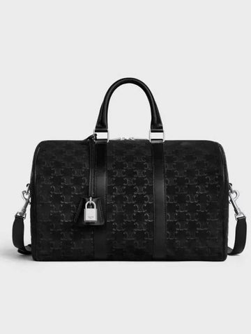 CELINE Large Boston Suede Calfskin Triomphe Embossed Duffle Bag Black