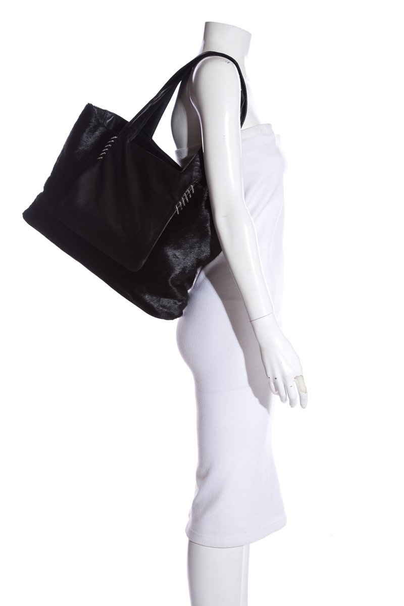 Paola Del Lungo Black Pony Hair & Leather Shoulder Bag