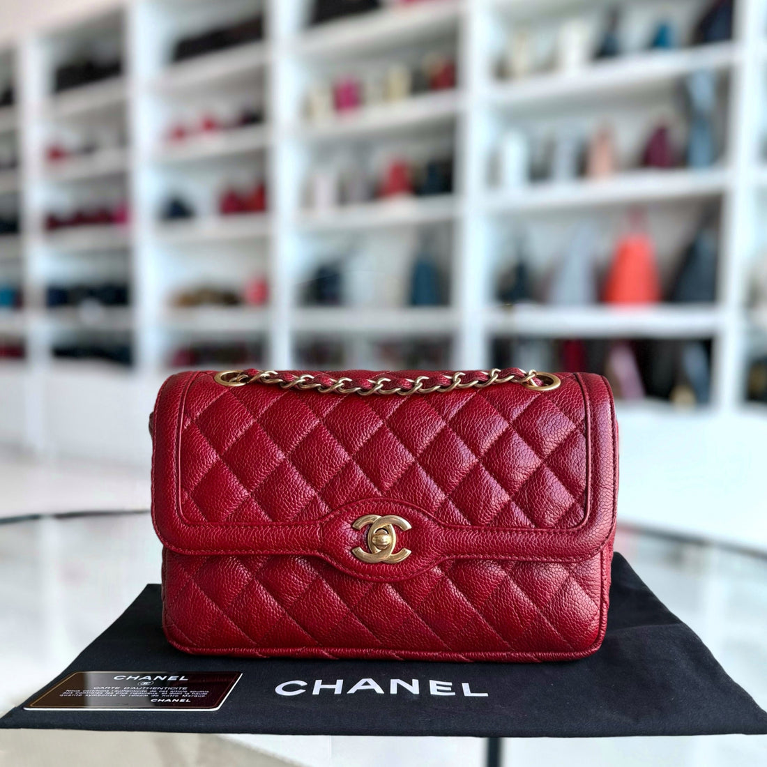 Chanel Two-tone Seasonal Flap - 23CM Caviar Red Gold Hardware Series 21