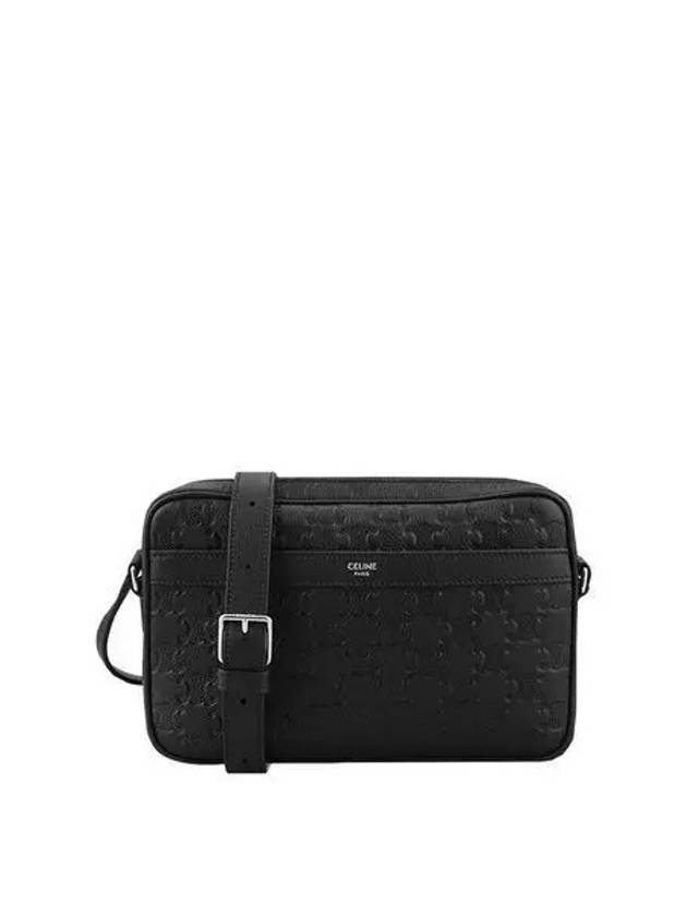 CELINE Medium Calfskin Triomphe Embossed Messenger Bag Black