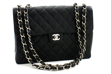 CHANEL Classic Large 11" Chain Shoulder Bag Black Grained Calfskin h58