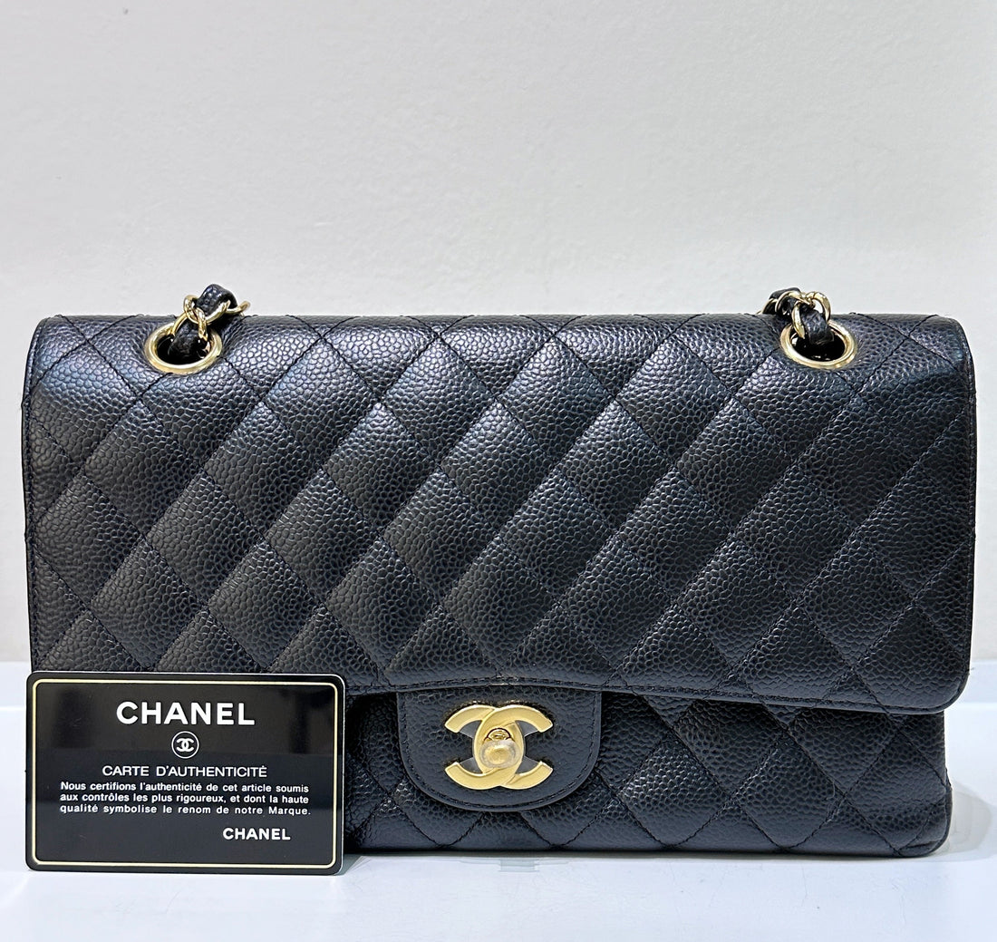 Chanel Medium Classic Flap Caviar Black Gold Hardware