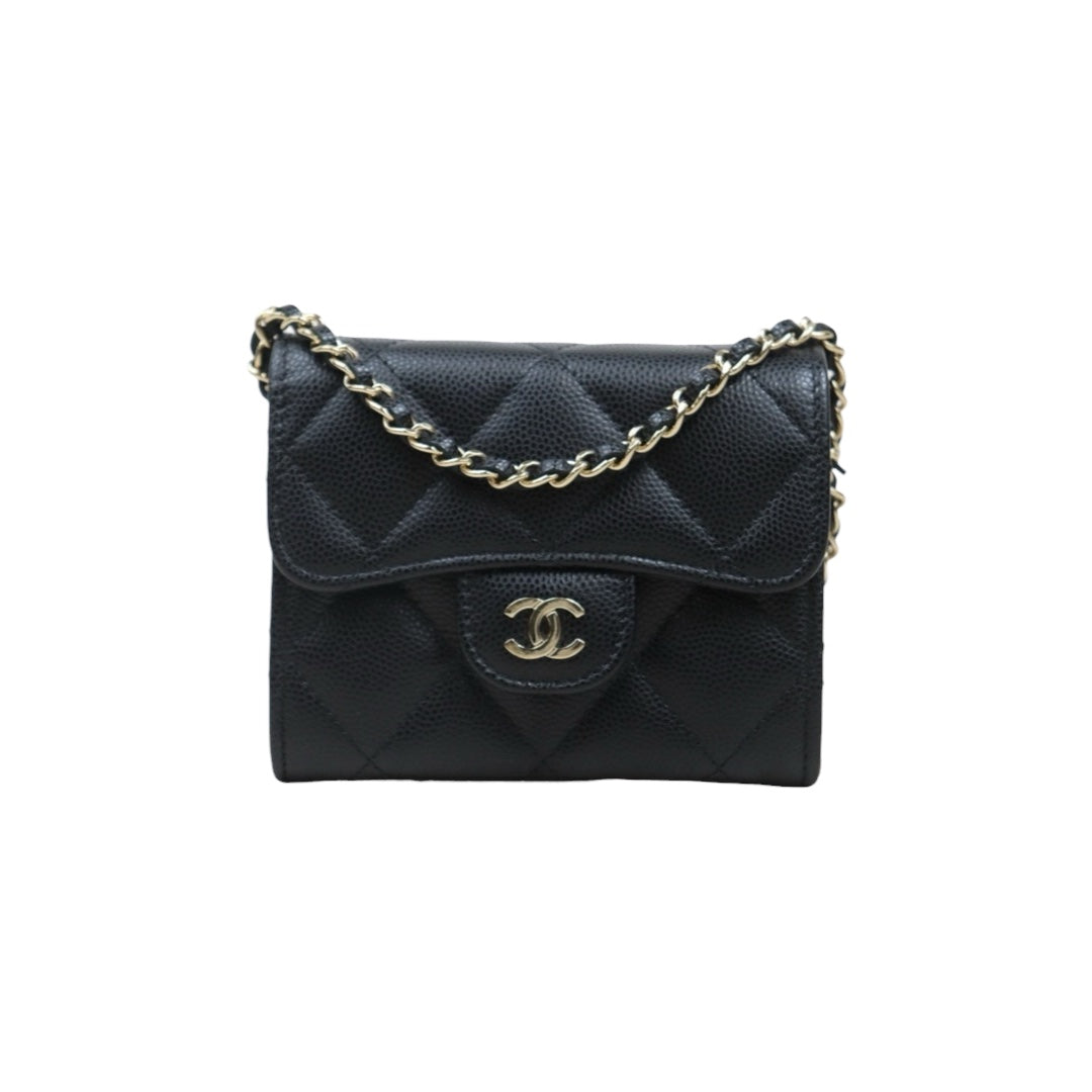 Excellent?Rank SA??CHANEL Caviar Skin Matelasse  Chain Mini WOC Black  Made in 2021-2022 Year ?S25071004