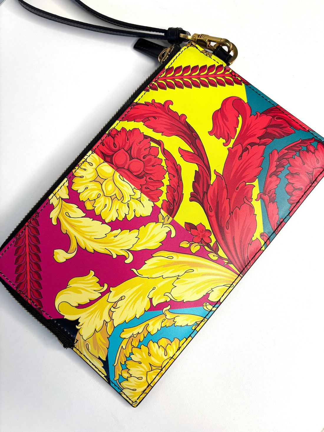 Versace Vitello Baroque Print Wristlet Pouch Clutch Bag - Preloved