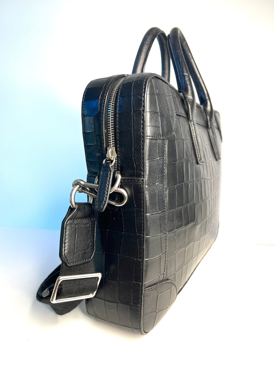 Mulberry Belgrave Black Moc Croc Leather Document Holder Shoulder Bag - Preloved