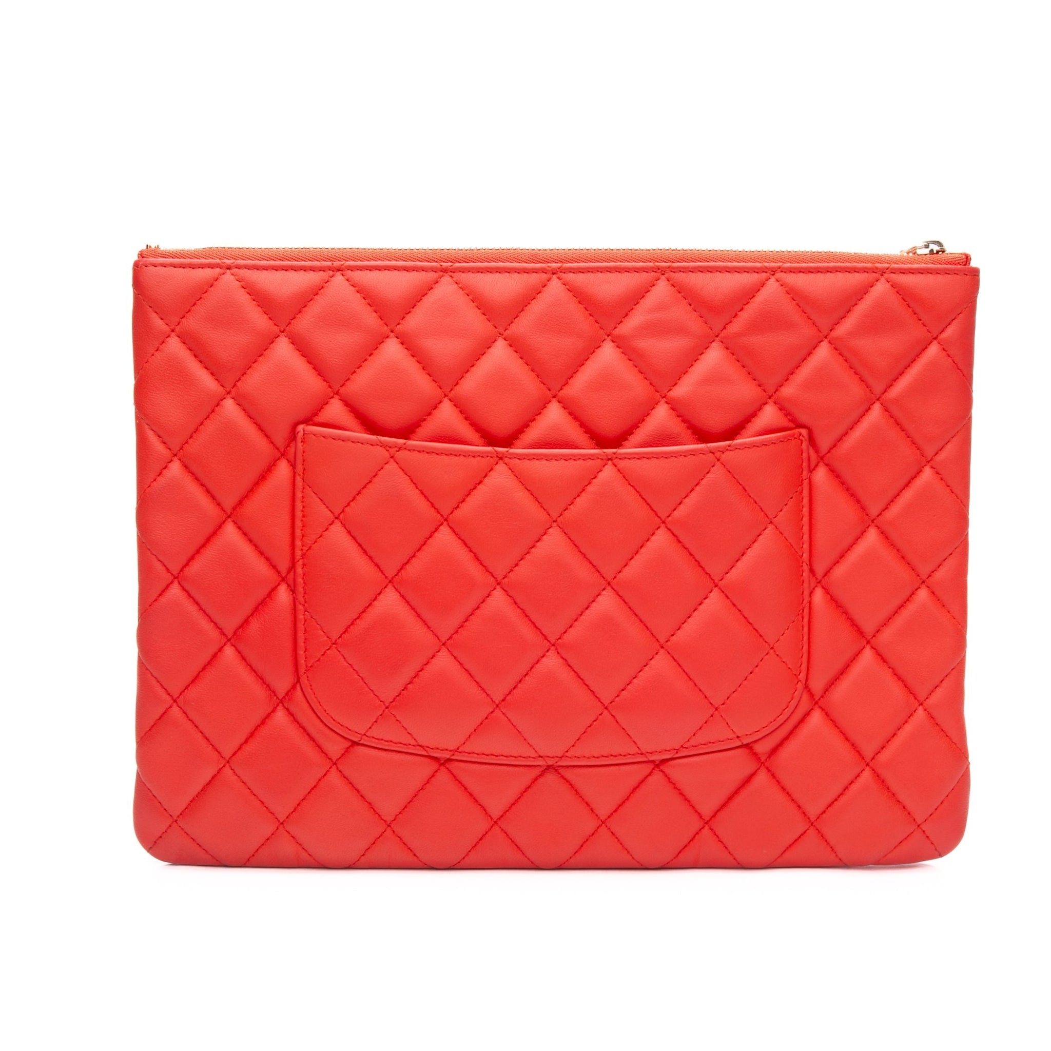 CHANEL Coral Lambskin Quilted Medium O Case Clutch