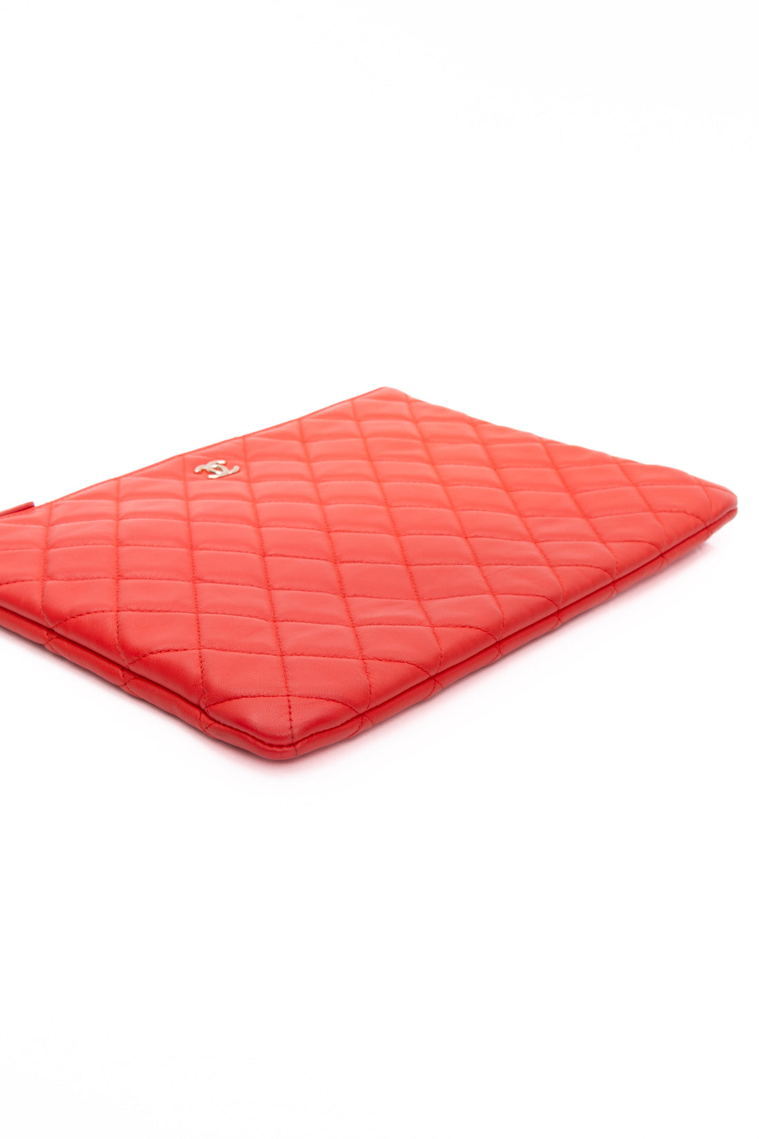 CHANEL Coral Lambskin Quilted Medium O Case Clutch