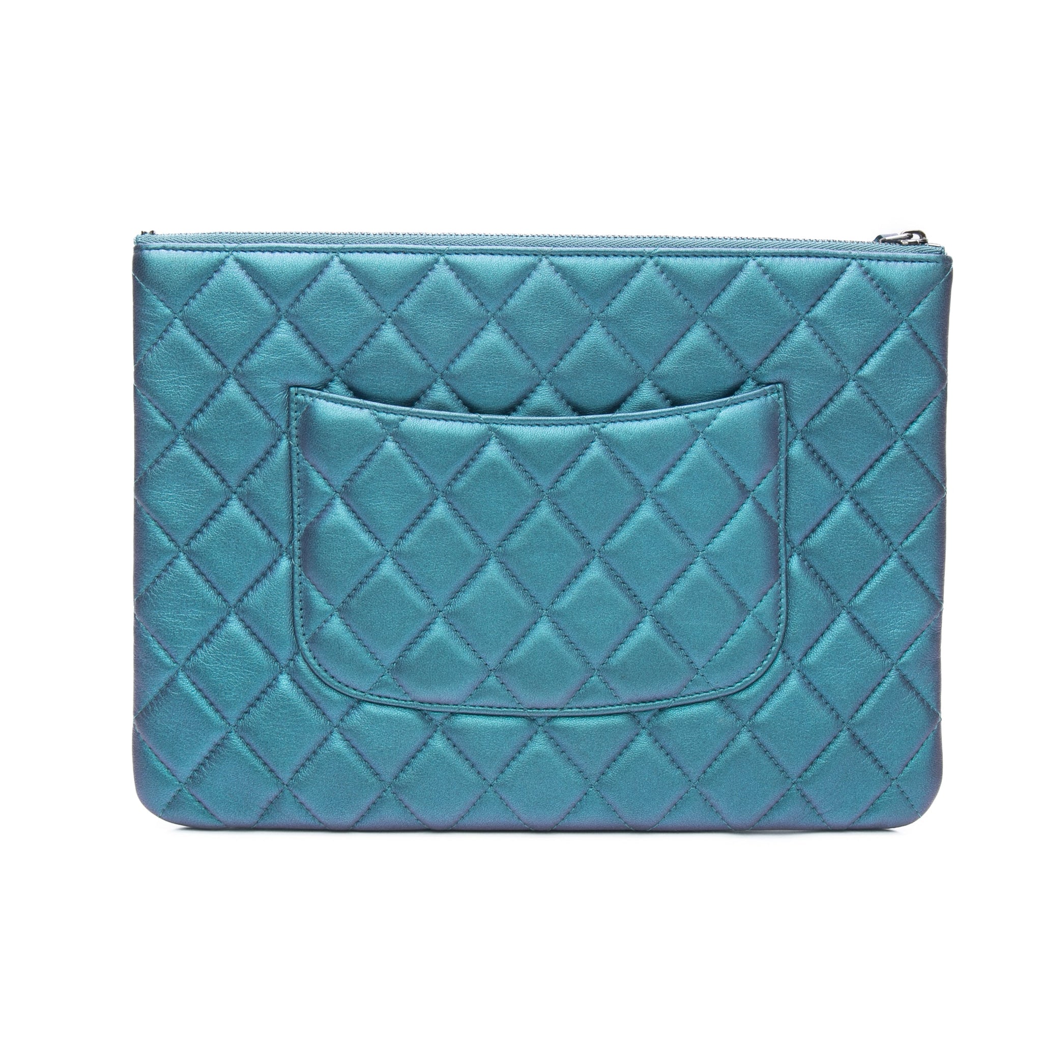 CHANEL Lambskin Quilted Iridescent O Case Clutch