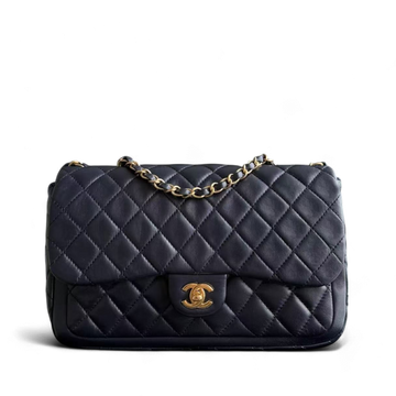 Chanel Quilted Flap - Seasonal Single Flap Lambskin Dark Navy Blue Gold Hardware Series 18