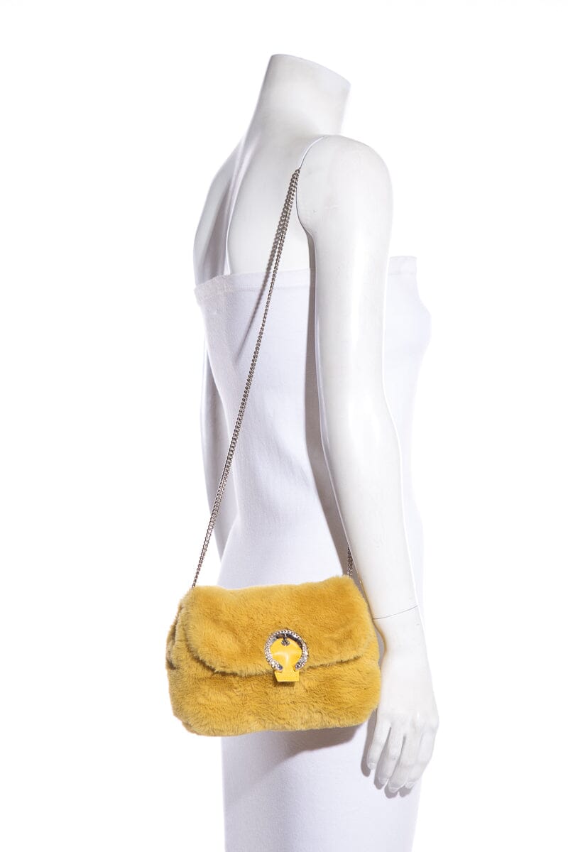 Jimmy Choo MADELINE Yellow Faux Fur Cross-Body