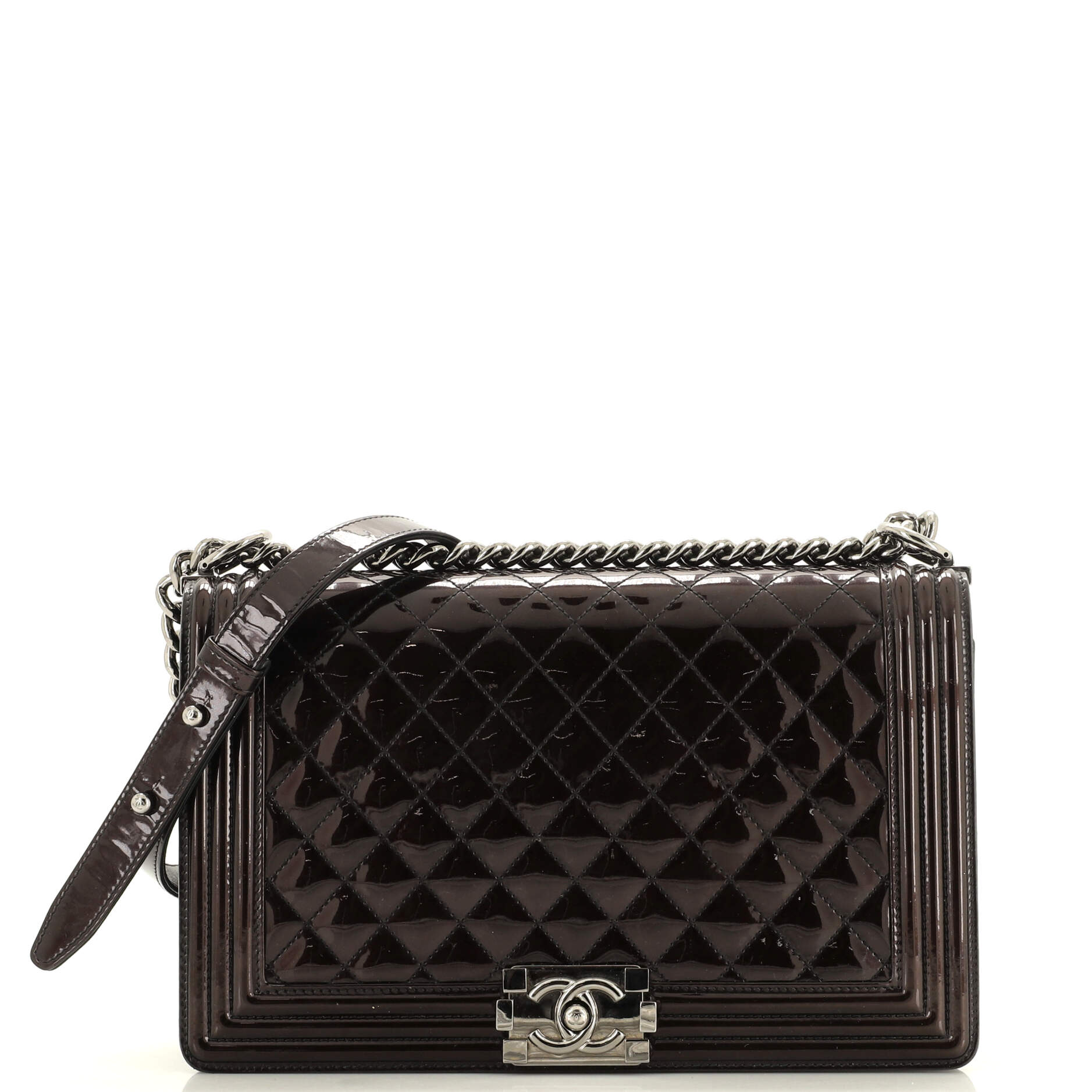 CHANEL Boy Flap Bag Quilted Patent New Medium