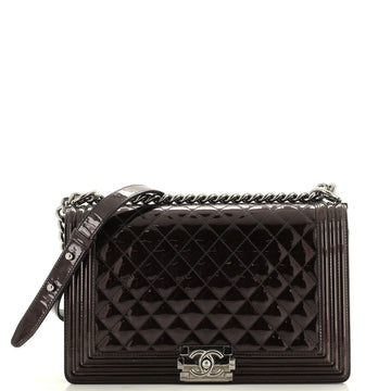 CHANEL Boy Flap Bag Quilted Patent New Medium