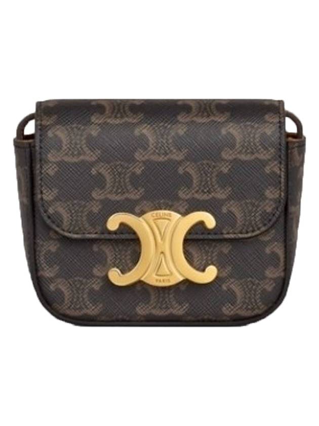 CELINE Mini Triomphe Canvas Calfskin Crossbody Bag Tan