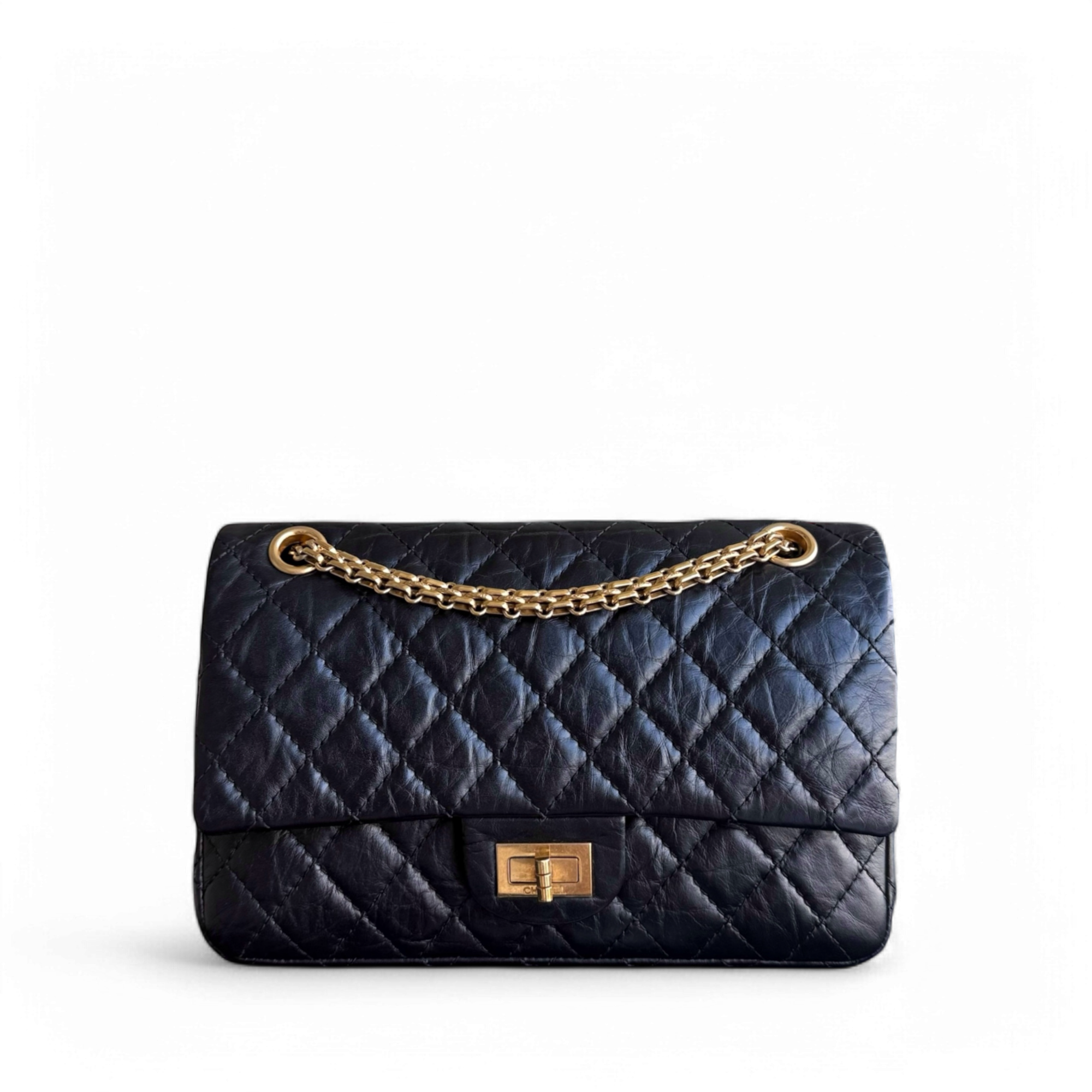 Chanel Reissue 2.55 Medium 225 - 24CM Quilted Aged Calfskin Black Gold Hardware Series 12