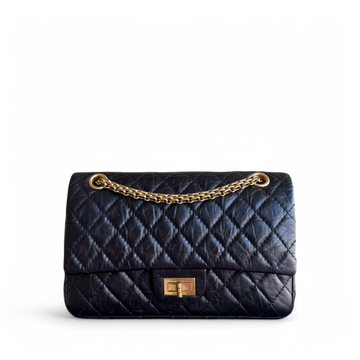 Chanel Reissue 2.55 Medium 225 - 24CM Quilted Aged Calfskin Black Gold Hardware Series 12