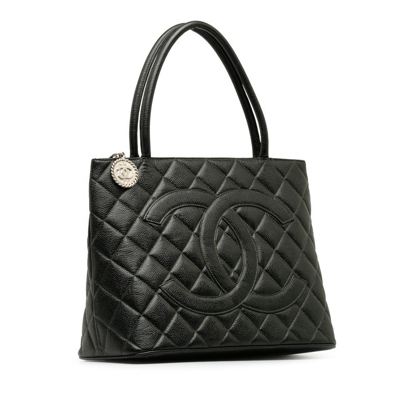 Chanel Matrases Medallion   ilver  Tooth Bag Shoulder Bag Black Caviar S Leather  CHANEL