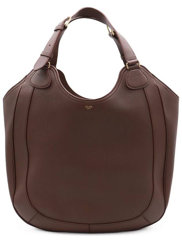 CELINE Women s Leather Mio Shopper Shoulder Bag Chestnut