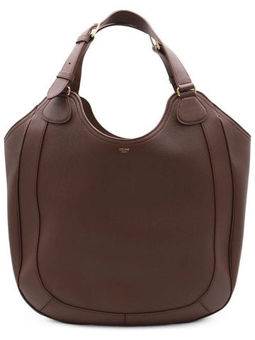 CELINE Women s Leather Mio Shopper Shoulder Bag Chestnut