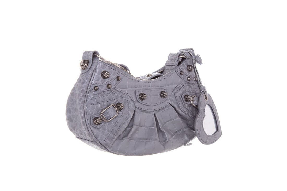 Balenciaga Grey Cagole Croc Embossed Shoulder Bag