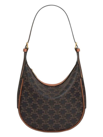 CELINE Heloise Triomphe Small Canvas Calfskin Shoulder Bag Tan