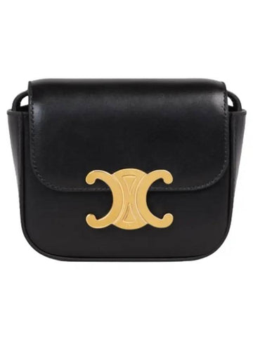 CELINE Triomphe Small Shiny Calfskin Cross Bag Black